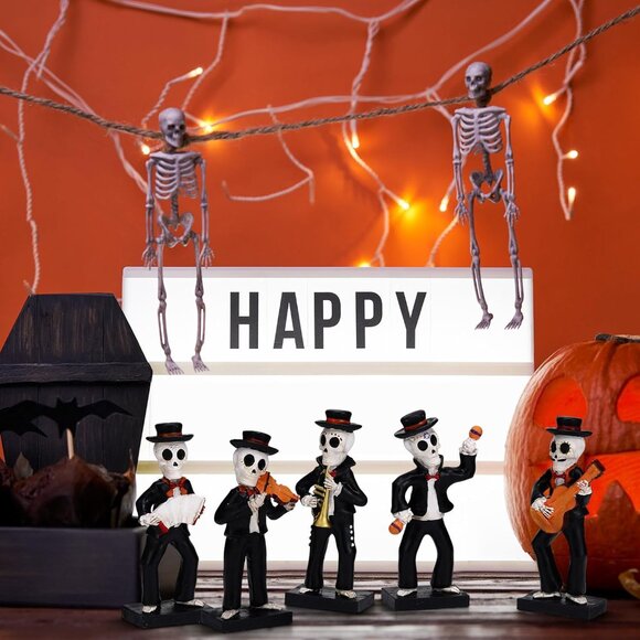 5 Pcs Mariachi Band Skull Folk Musician Players Skeletons Halloween Figurines - Picture 5 of 7